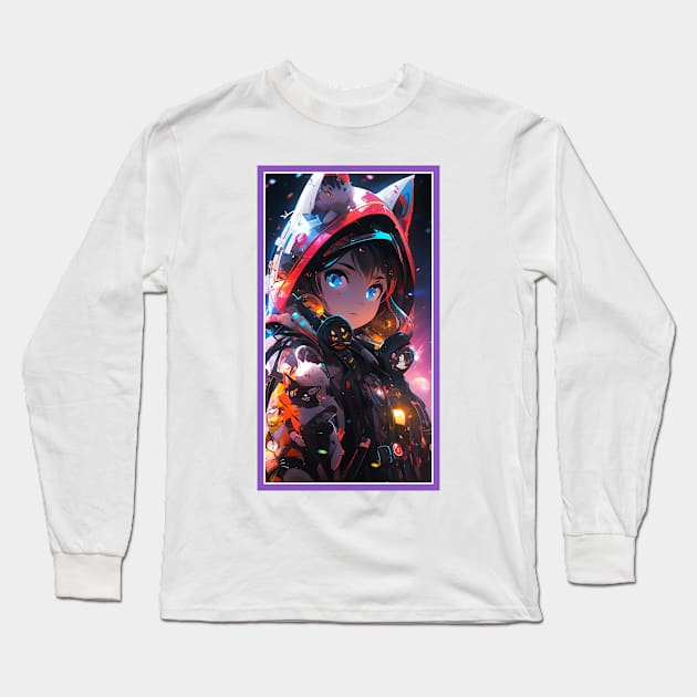 Anime Cute Cat Girl | Quality Anime Girl Artwork | Sci-Fi Manga Girl Anime Art Long Sleeve T-Shirt by AlNoah